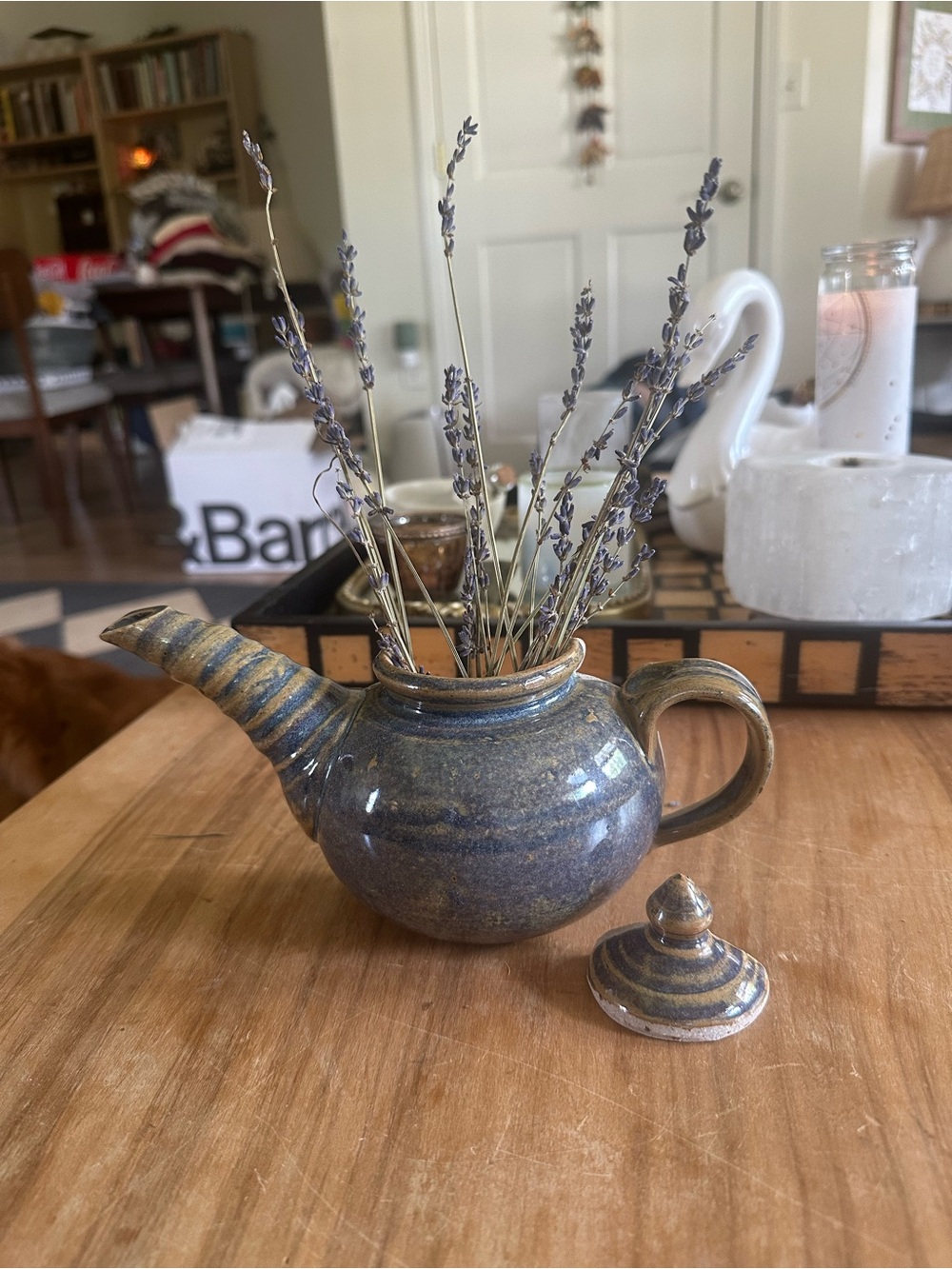 Handmade Ceramic free stand wall mount Teapot with Lid decor vase 4”Hx8”W